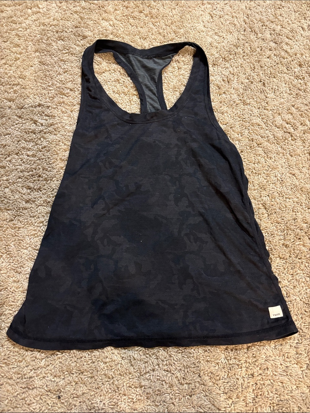 Vuori Black Racerback Tank with Subtle Jacquard Camouflage